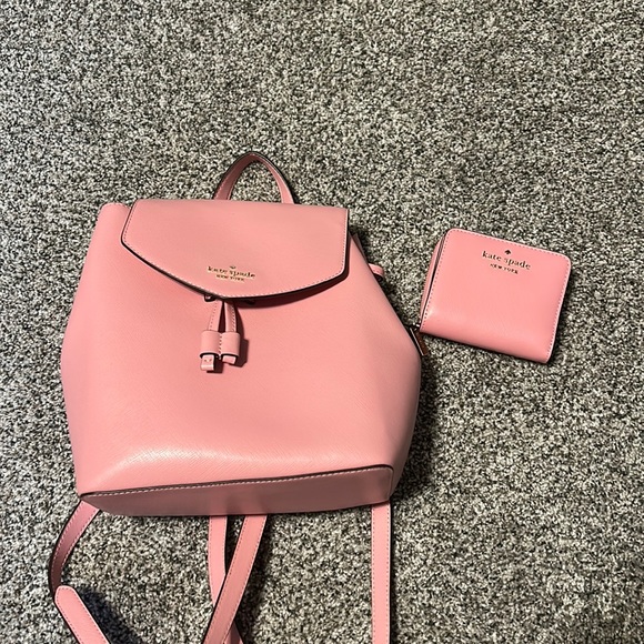 kate spade Handbags - Pink leather Kate Spade backpack and matching wallet.